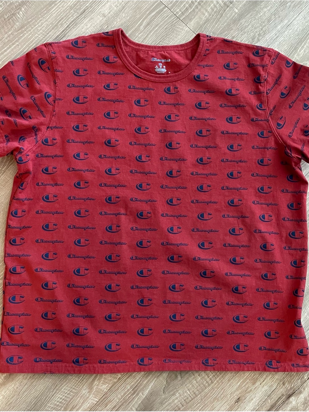 Champion Red Tee with Navy Logo Print